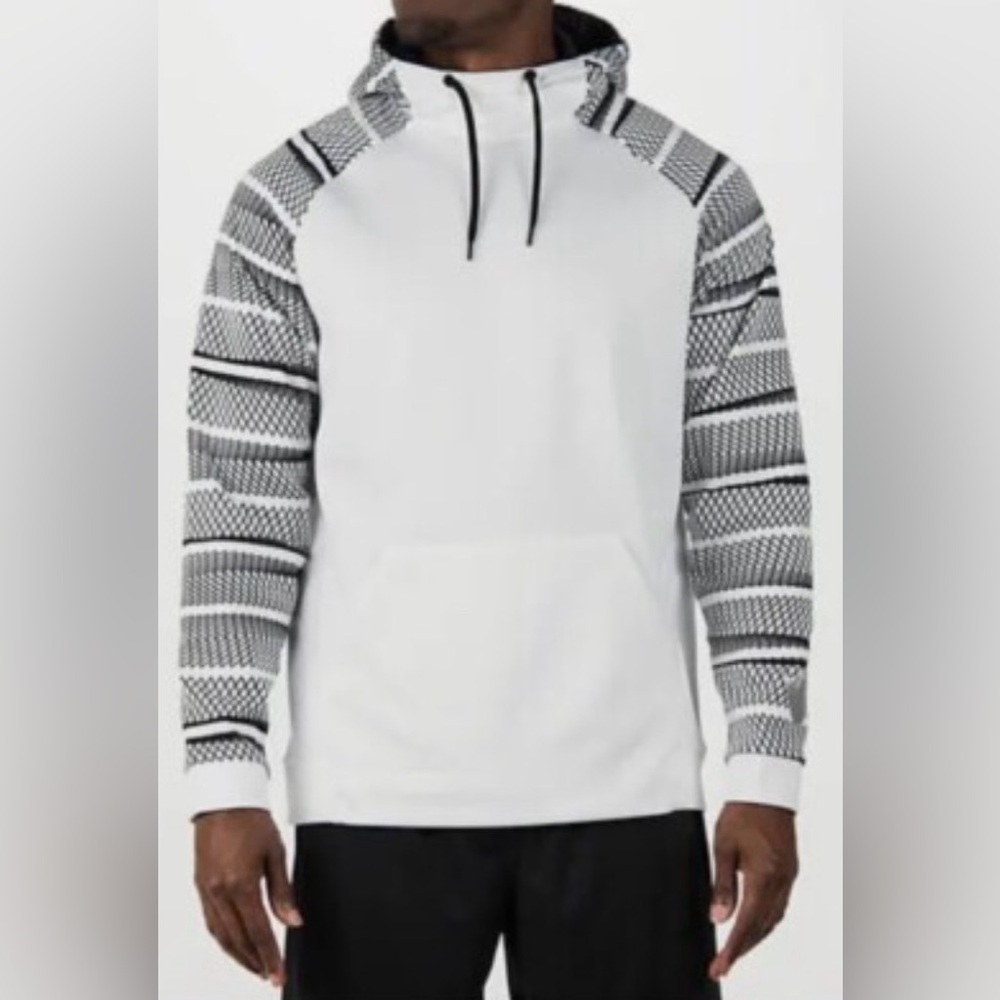 Men’s Nike Pullover Sweatshirt-White Aztec/Tri-Flow/Dri-Fit Hoodie-GUC- L